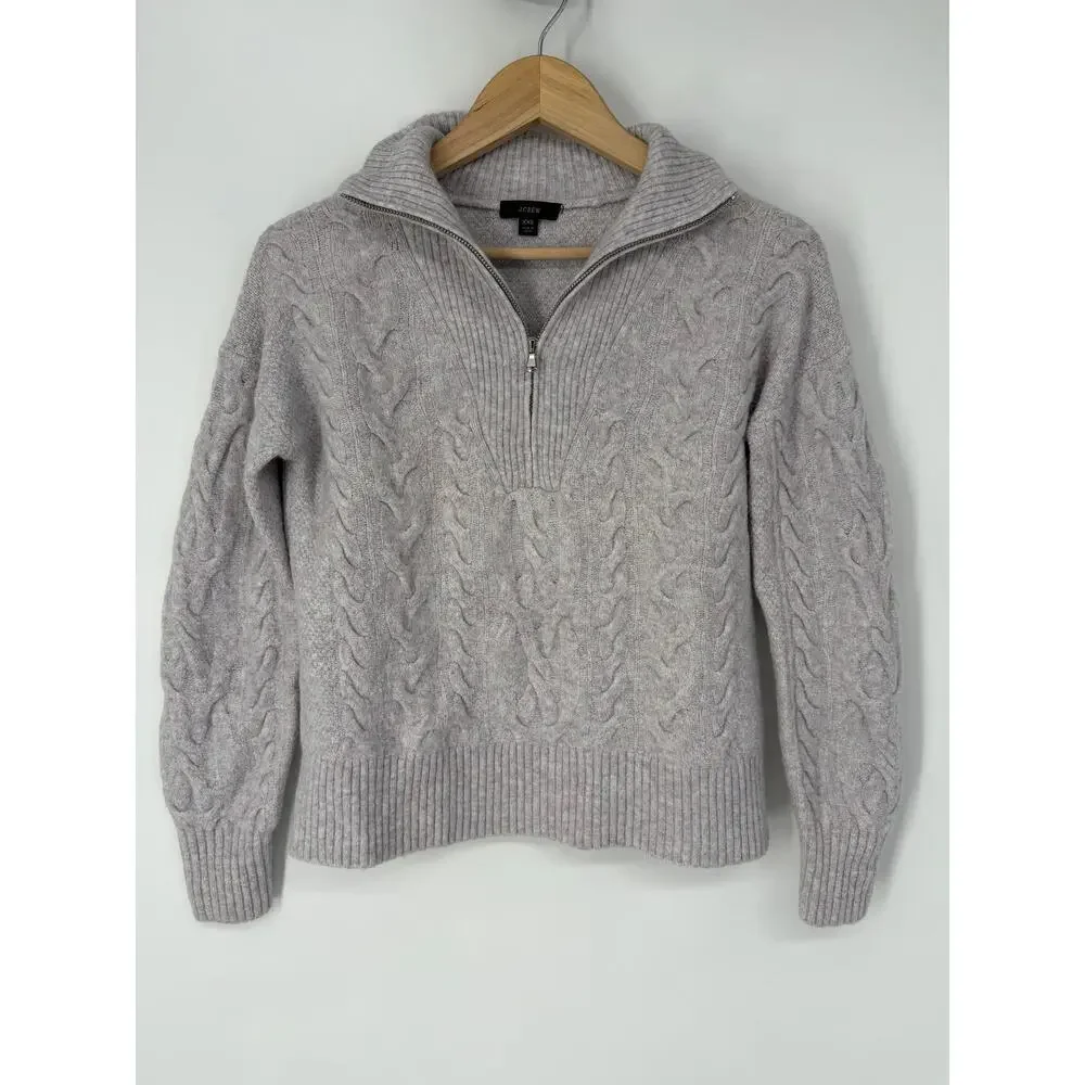 J. Crew Cable Knit Half Zip Sweater Merino Wool Alpaca Blend Supersoft Yarn Gray